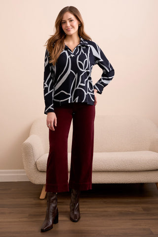 Super Soft Johnny Collar Top With Side Slits-Grey mix