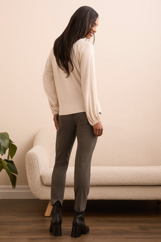 Pleat-Accent Long-Sleeve V-Neck Top-Moonstone