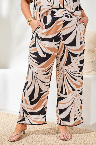 Size Inclusive Wide Leg Pants with Waistband & Pockets-Chestnut