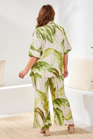 Size-Inclusive Flowy Linen Dolman Elbow Sleeve Blouse-Mintleaf