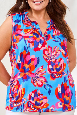 Blouse Sans Manches À Volant En Challis Extensible-Mer Turque