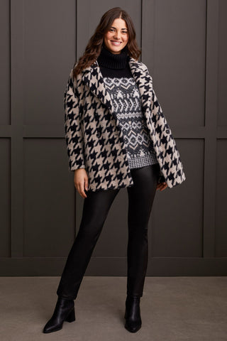 alt view 2 - PLUSH SOFT KNIT HOUNDSTOOTH DOUBLE BREASTED COAT-Frostgrey