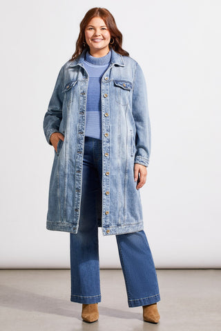 POCKETED DENIM DUSTER-Washed blue