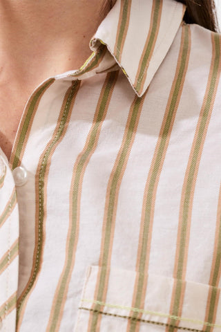 Poplin Double Stripe Roll-Up Sleeve Button-Front Shirt-Rainforest