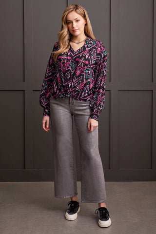 alt view 1 - PRINTED BLOUSE WITH FAUX KNOT FRONT-Bright violet