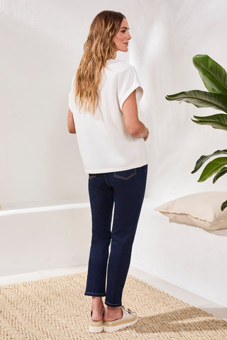 Cotton Embroidered Cap-Sleeve Crewneck Tee-White