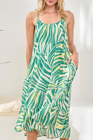 Braided Straps Flounce-Hem Midi Dress-Grass