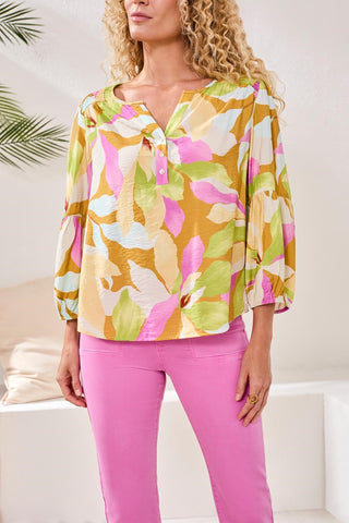 Printed Challis Smocked Yoke Blouse-Wisteria