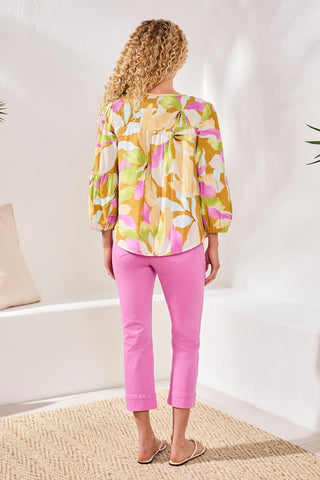 Printed Challis Smocked Yoke Blouse-Wisteria