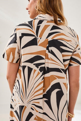 Printed Cotton Poplin Button Up Dress-Canvas