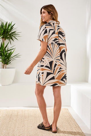 Printed Cotton Poplin Button Up Dress-Canvas