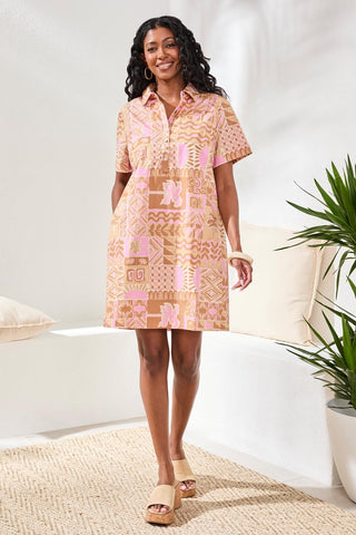 Printed Cotton Poplin Button Up Dress-Wisteria