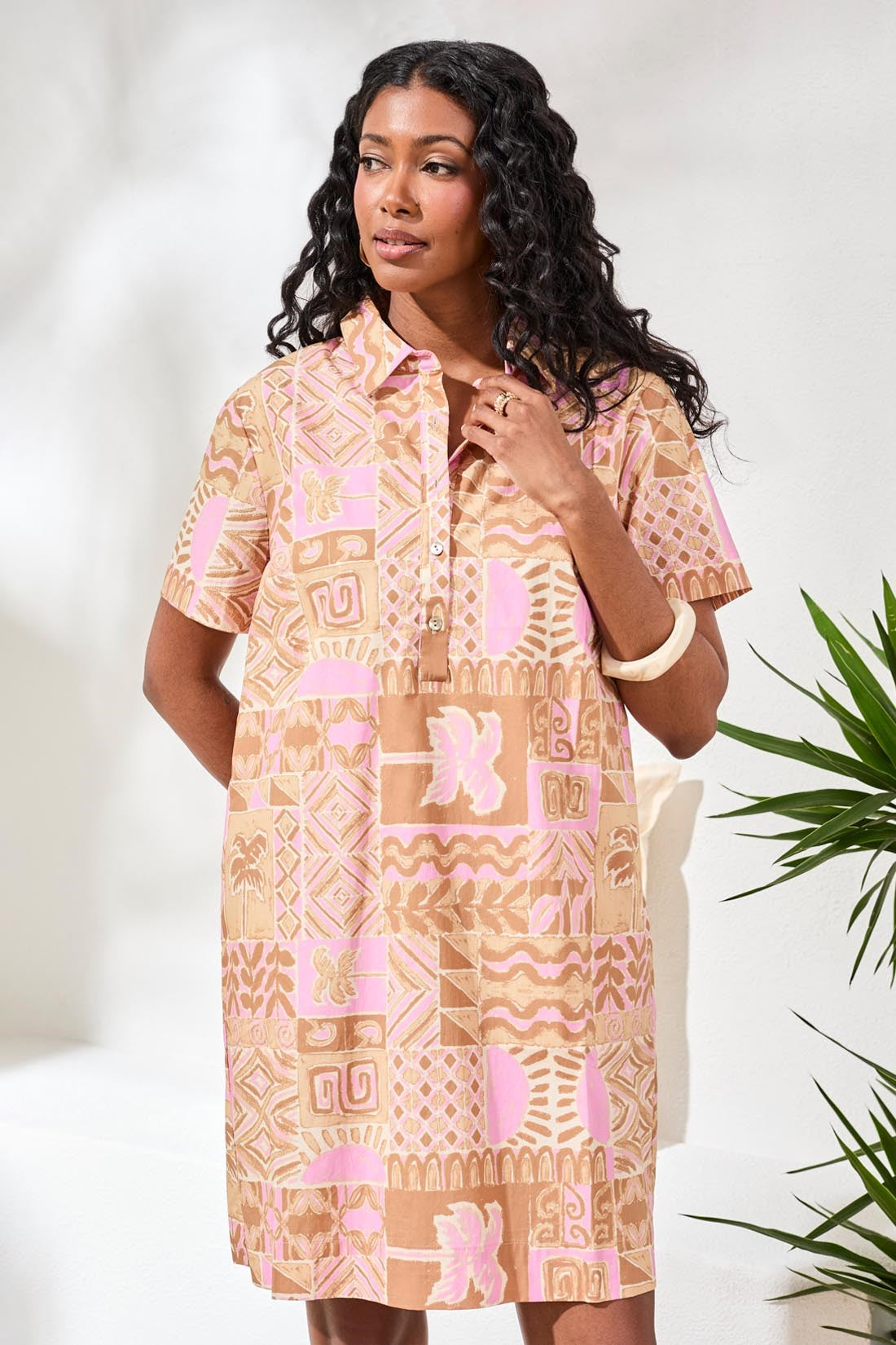 Printed Cotton Poplin Button Up Dress-Wisteria XS