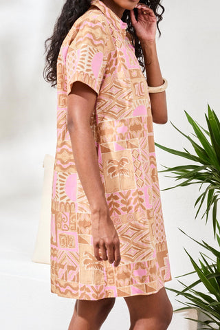 Printed Cotton Poplin Button Up Dress-Wisteria