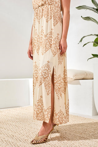 Robe Longue Sans Manches Imprimée En Tissu Croisillon-Canvas