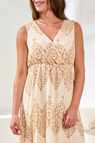 Robe Longue Sans Manches Imprimée En Tissu Croisillon-Canvas