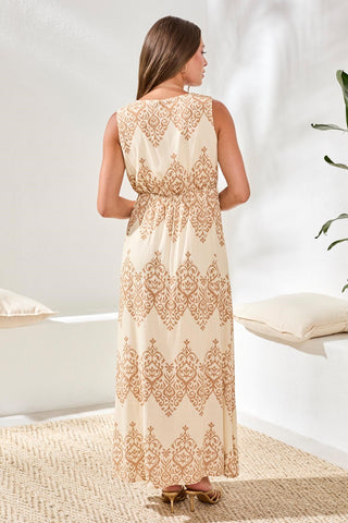 Robe Longue Sans Manches Imprimée En Tissu Croisillon-Canvas