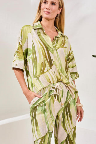 Flowy Linen Dolman Elbow Sleeve Blouse-Mintleaf