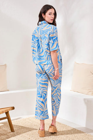 Printed Loop Stitch Button-Front Camp Shirt-Royal