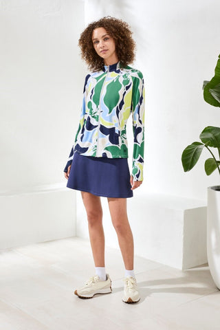 Printed Mock-Neck Cardigan With Long Sleeves-Florallime