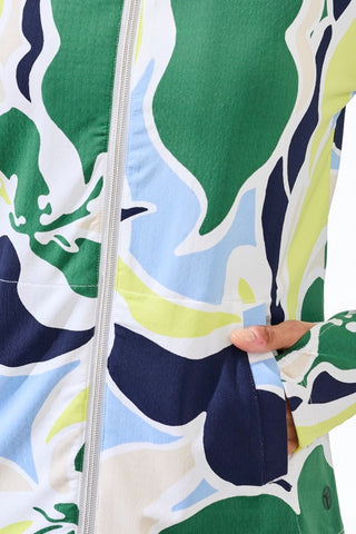 Printed Mock-Neck Cardigan With Long Sleeves-Florallime