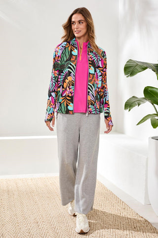 Printed Mock-Neck Cardigan With Long Sleeves-Tropical