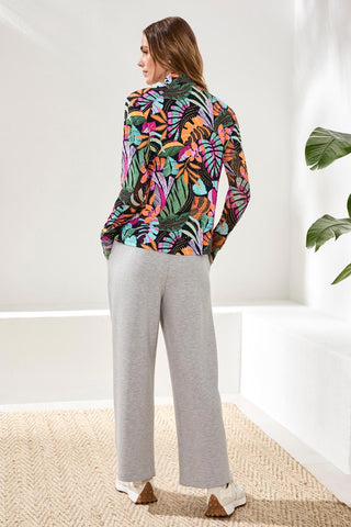 Printed Mock-Neck Cardigan With Long Sleeves-Tropical
