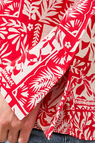 Blouse En Challis Gaufré Imprimé Avec Noeud Devant-Sangria