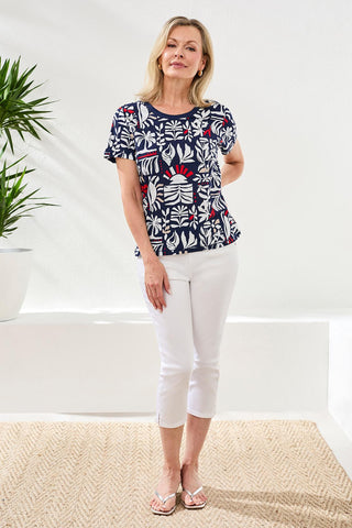 Haut En Maille Flammée Imprimé À Encolure Ras Du Cou
-Bleu Jet