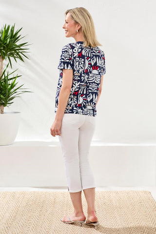 Haut En Maille Flammée Imprimé À Encolure Ras Du Cou
-Bleu Jet