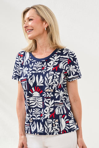 Haut En Maille Flammée Imprimé À Encolure Ras Du Cou
-Bleu Jet