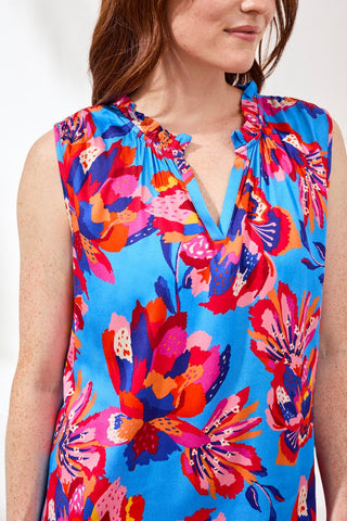 Notch Neck Frill Detail Printed Blouse-Turkishsea