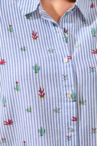 Blouse Imprimée Rayée À Manches Courtes Et Boutons-Blanc