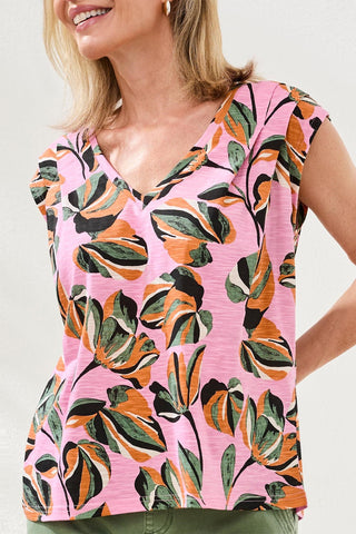 Printed V-Neck Cap Sleeve Top-Wisteria