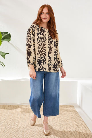 Woven 3/4 Sleeve Blouse with Hidden Placket-Canvas