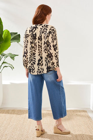 Woven 3/4 Sleeve Blouse with Hidden Placket-Canvas