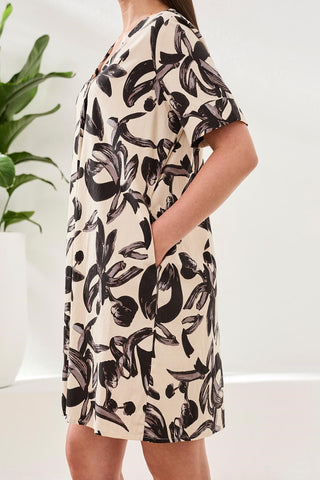 Printed Woven Short Sleeve Tunic Dress-Canvas