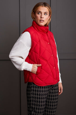 alt view 1 - QUILTED A-LINE PUFFER VEST-Scarlet