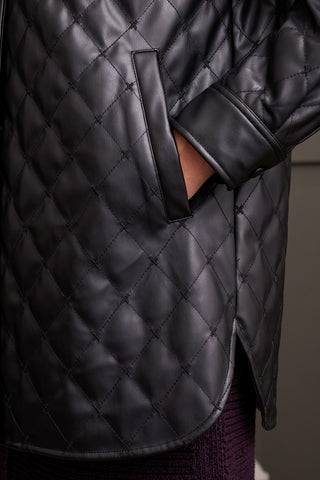 alt view 4 - QUILTED FAUX LEATHER JACKET-Black