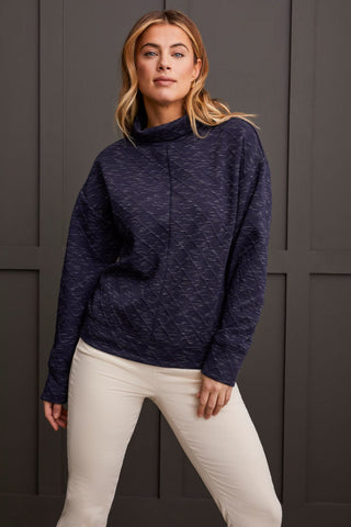 alt view 4 - QUILTED KNIT FUNNEL NECK TOP WITH THUMBHOLES-Sapphire