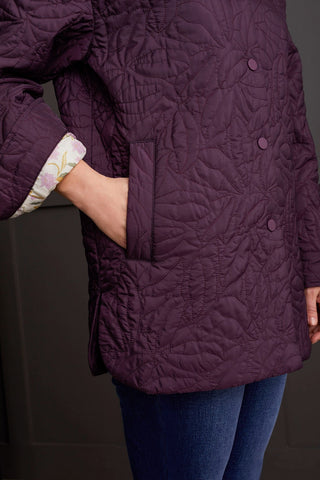 alt view 4 - QUILTED SNAP-UP SHACKET WITH PATTERNED LINING-Raisin