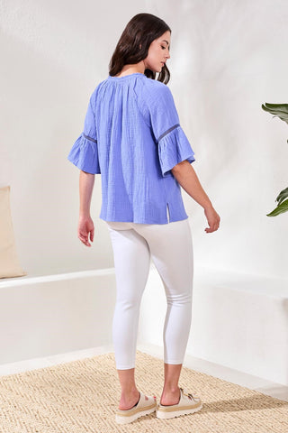 Raglan Sleeve Blouse In Crinkled Gauze-Baja blue