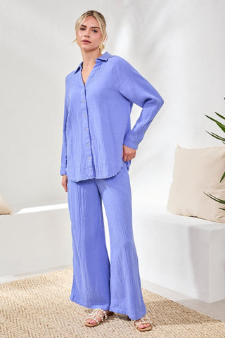 Raglan Sleeve Shirt In Crinkled Gauze-Baja blue