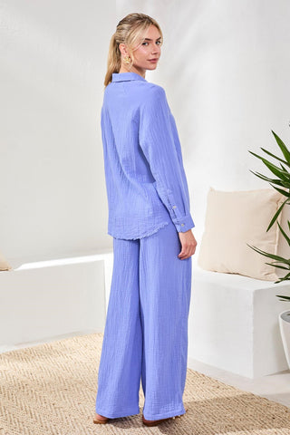 Raglan Sleeve Shirt In Crinkled Gauze-Baja blue