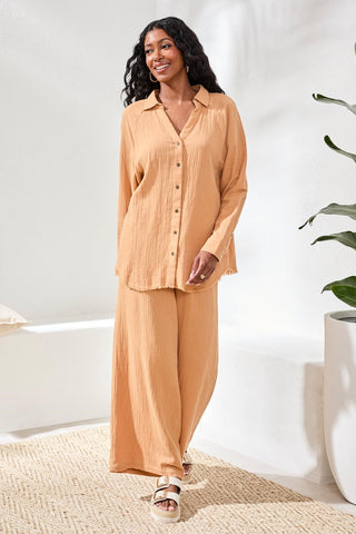 Raglan Sleeve Shirt In Crinkled Gauze-Saharabeige