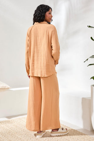 Raglan Sleeve Shirt In Crinkled Gauze-Saharabeige