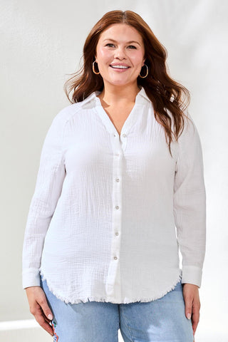 Raglan Sleeve Shirt In Crinkled Gauze-White