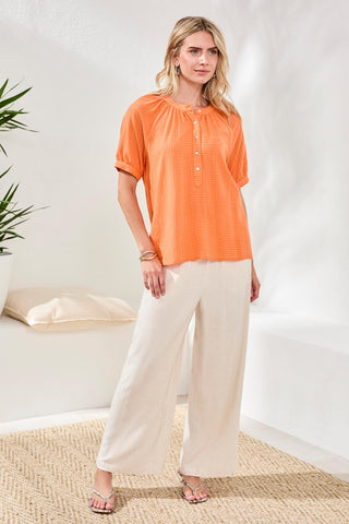 Gingham Semi-Sheer Notch Neck Blouse with Button Detail-Mango