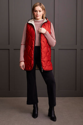 alt view 1 - REVERSIBLE HOODED PUFFER VEST WITH HI-LOW HEM-Mahogany