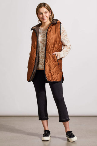 alt view 1 - REVERSIBLE HOODED PUFFER VEST WITH HI-LOW HEM-Walnut